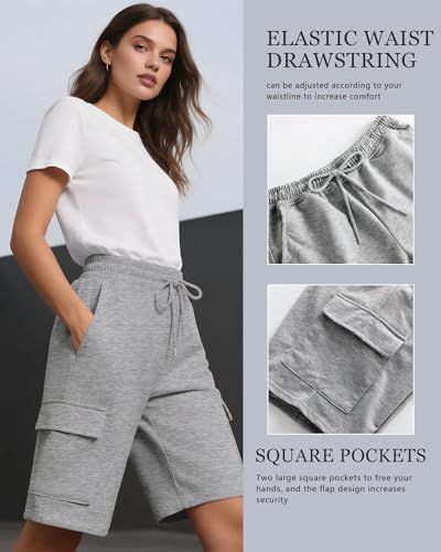 Neer 3 Pack Women's Bermuda Shorts Casual Drawstring Elastic Waist Knee Length Yoga Shorts with Pockets4