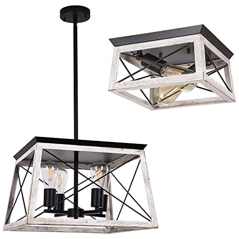 Luupyia 4-Lights Farmhouse Pendant Light Fixture and 2-Lights Multidirectional Farmhouse Ceiling Light Fixture Cover