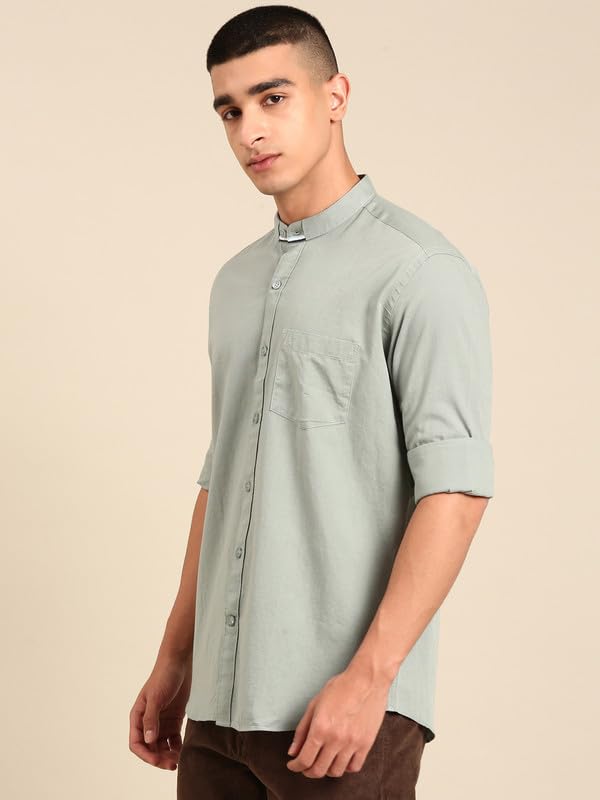 Image of Cavallo by Linen Club Men's Blended Linen Checked Contemporary Fit Full Sleeve Casual Shirt