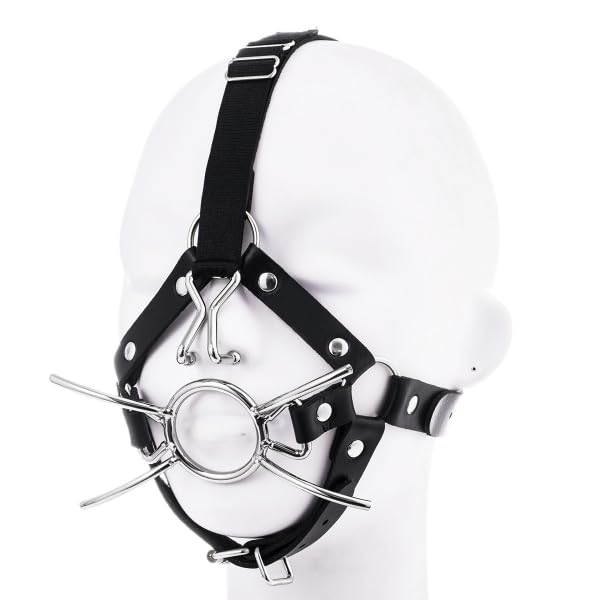 SM Harnais avec Bâillon & Crochet de Nez – Bondage Fetiche | Accessoire BDSM réglable en similicuir & métal, diamètre bâillon 4 cm, unisexe