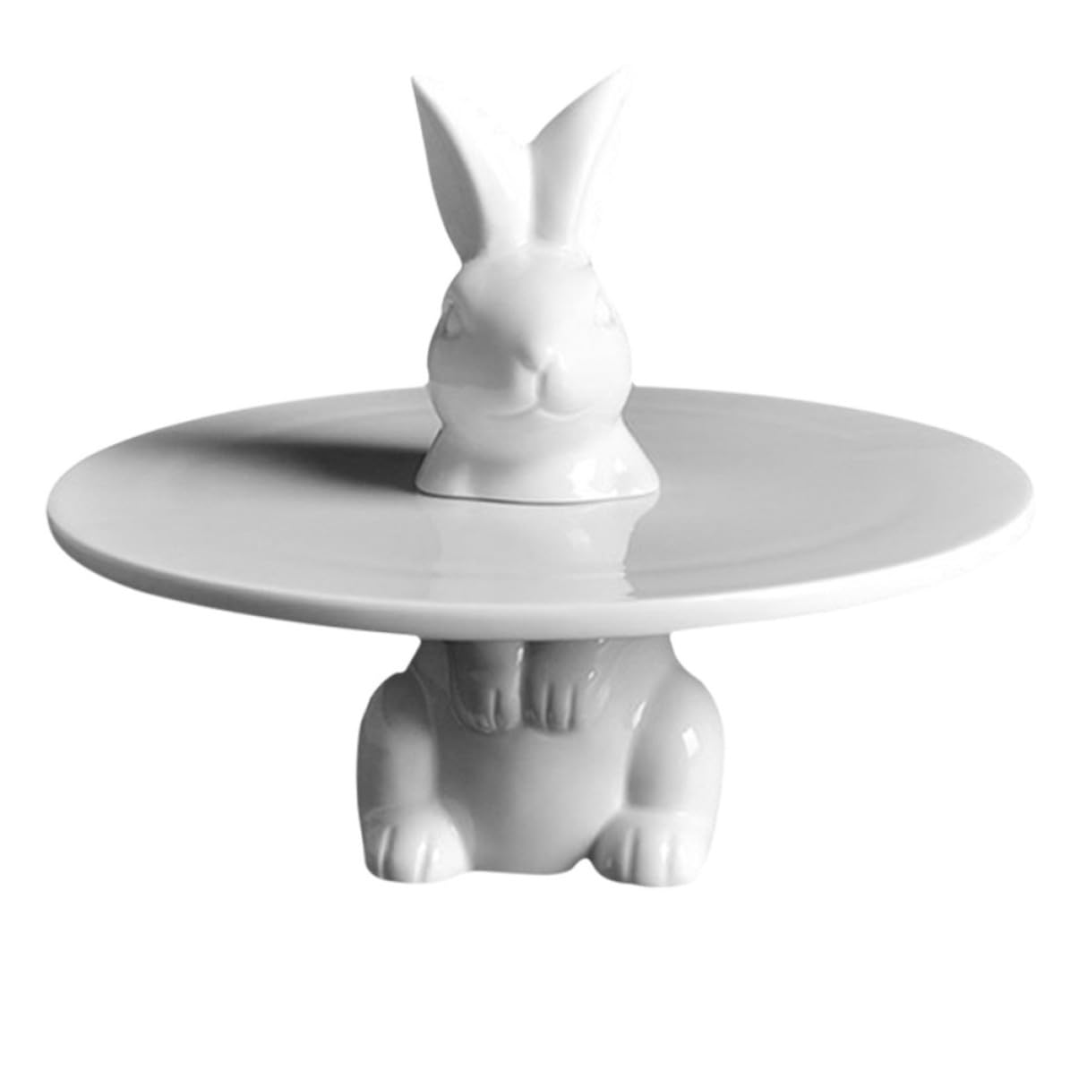 Outanaya Soporte para servir pasteles con forma de conejito de cerámica white, plato para refrigerios y postres, superficie lisa, para bodas y fiestas de cumpleaños