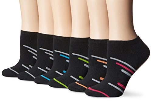 Fruit of the Loom Women's 6 Pair Pack Sport No Show Socks, Black, Shoe Size: 4-10