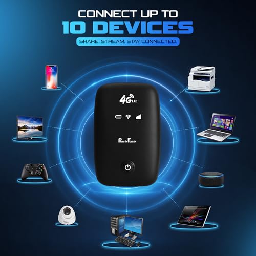 Image of PunnkFunnk 4G LTE Portable WiFi Hotspot Device, 2100Mah Rechargeable Battery, SIM Card Supported 150Mbps Wireless Hotspot, High-Speed Device, Multi-Device Connectivity (Black)