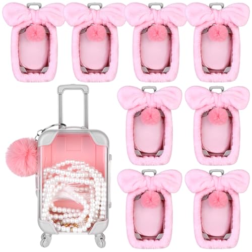 HCEWSBFD 32Pcs Pink Mini Suitcase Favor Boxes Bulk Include 8Cute Travel Theme Candy Storage Luggage Boxes Silk Eyemasks Hair Scrunchies 8Pom Poms for Bachelorette Party Girls Trip Birthday Gifts by HCEWSBFD - Image 7