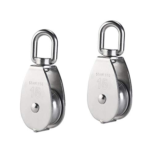 12Pcs Single Pulley Block (M15), Auhoky 304 Stainless Steel Hanging Wire Towing Wheel, Swivel Lifting Wire Rope Cable Pulley Roller, Max-Load 35Kg/77Lbs #TOP5