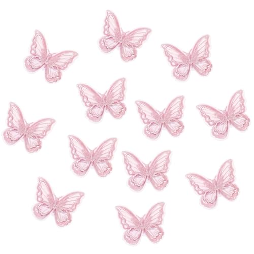 12Pcs Pink Butterfly Hair Clips, Cute Lace Embroidery Flower Butterfly Hair Bow for Women Girls Fairy Hair Accessories Halloween Christmas Party Decor (Pink)