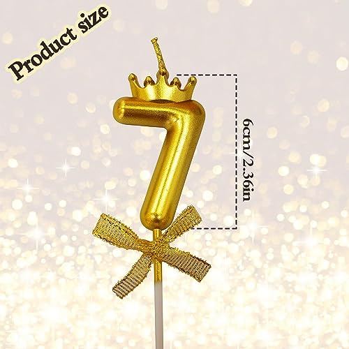 Image of 1 Pc 7 Number Candle for Birthday Cake Metallic Gold Number 7th Birthday Cake Decoration Seven Candle with Crown on Top Cake Topper 0-9 Number Candles for Anniversary (Pack of 1, Gold)