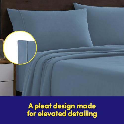 Image of Sweet Home Collection Flannel Sheet Set, Denim Blue Queen, Deep Pocket Soft Brushed Microfiber All-Season Bedding with Fitted Sheet, Flat Sheet & Pillowcase(s)