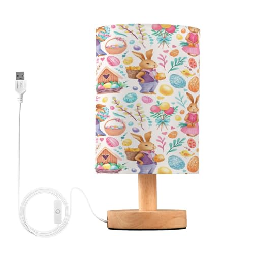 SDMKA Easter Bunnie Eggs Bedside Table Lamp for Bedroom, Minimalist Nightstand Lamp with Round Fabric Shade for Living Room, Office, No Bulb Required