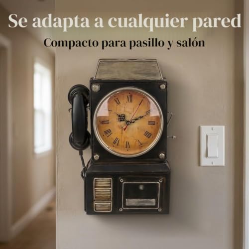 Miniatura 9 de Mijoma Caja De Llaves De Metal Con Diseño Retro De Teléfono Con Reloj, Diseño Vintage, 26 X 35,5 Cm, Decoración De Pared Retro, Funciona Con Pilas