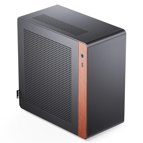 Image of JONSBO N10 Black MINI ITX PC Case, Aluminum Alloy with Walnut Trim SFF Desktop Case, Standing or Lying, Compatible with 1U Flex PSU,Compact & Portable 4.5L Small, with 2Fans,4x2.5 SSD, Black