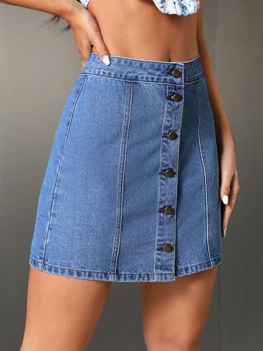 Image of Sugathari Women's Casual Denim Light Blue Skirt - High Waist, A-Line, Mini Length Without Pockets | Stylish Everyday Wear (Skirts 210)