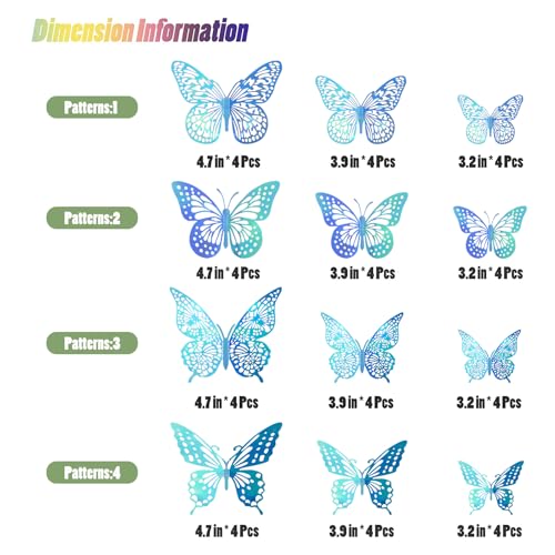 Image of SAOROPEB 3D Butterfly Wall Decor 48 Pcs Laser Blue Butterfly Decorations | 4 Styles 3 Sizes, Butterfly Birthday Decorations Butterfly Party Decorations Cake Decorations, Removable Stickers