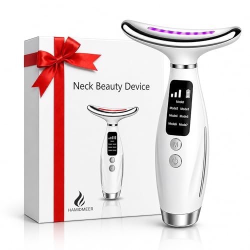 7-in-1 LED Light Neck Face Massager | EMS Microcurrent Facial Device for Jewline Forehead Line & Firming Sagging Skin | Face Lifting & Skin Rejuvenation Device for Anti Aging Dark Circles & Wrinkle