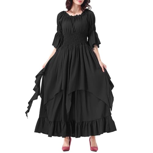 Generisch Vestido medieval para mujer, retro, gótico, largo, renacentista, vestido medieval, Halloween, carnaval, fiesta, bruja, vestido de cóctel, vestido de noche, Negro , XXL