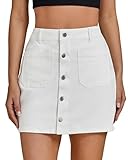 luvamia Jean Skirts for Women Denim High Waisted Trendy Stretchy Mini Button Front Short Pencil Skirt with Patch Pockets Cream White Size Large Fits US 12-14
