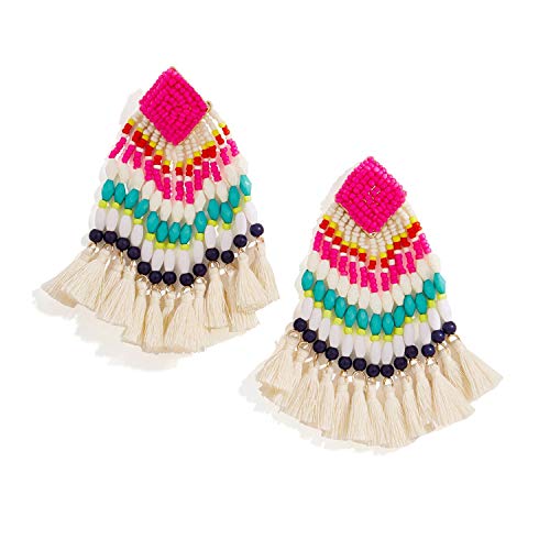 Image of Young & Forever Gift Boho Carnival Sea Island Long Tassel Earrings Handmade Beaded Bohemian Women Statement Beads Dangle Earrings Ethnic Jewelry Fringe Earrings