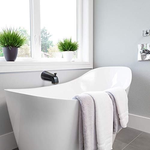 SENTO Slip On Oil Bronze Universal Bathroom Tub Spout with Diverter, Durable Heavy Duty Metal Bathtub Faucet with Shower Diverter - 4 Inches 1/2\" Copper Pipe, Oil-Rubbed Bronze