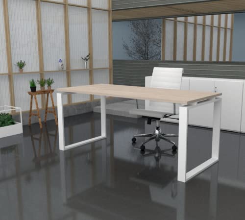 Mesa de Oficina Ideal para teletrabajo, despachos, Sala de Estudios y Ordenadores. con Gran amplitud para Dar mas Comodidad, Marco Cerrado Blanco.(140X60, Roble)