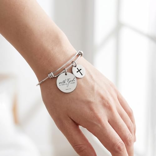 Image of Cross Adjustable Christian Bible Verse Bracelet Religious Jewelry | Inspirational scripture bangle, thoughtful confirmation faith gift for women teengirls