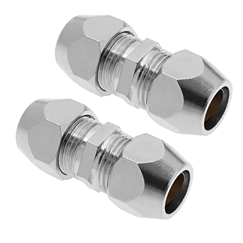 VGOL 2pcs 8mm Double Virole Raccord de Tuyau Droit en Nickelé Cuivre - Compression Adaptateur pour Climatisation et Plomberie