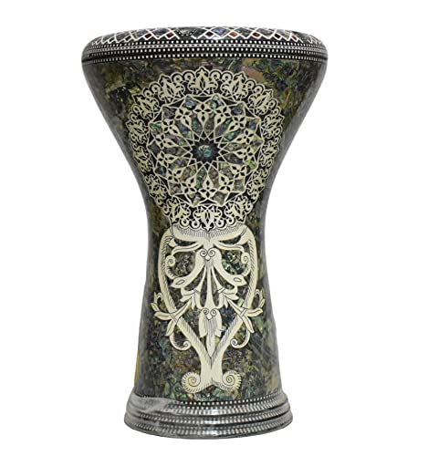Darbuka doumbek drum tabla 18.5/19 inch inlaid mother of pearl with free bag (Desert Rose (Blue pearl) 19