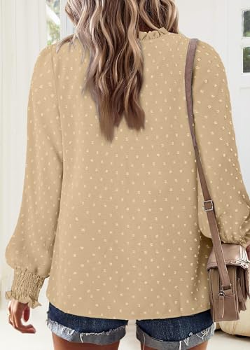 BETTE BOUTIK Women Boho Long Sleeve Shirts Dressy Casual V Neck Fall Fashion Tops Swiss Dot Flowy Blouses