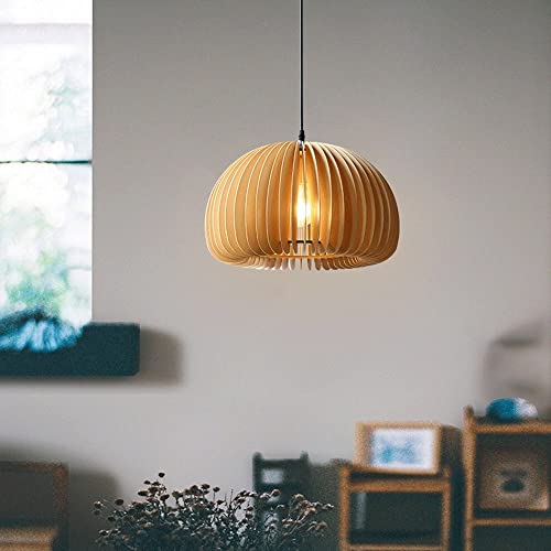 Lustre suspendu japonais en bois pour ambiance de cuisine cosy