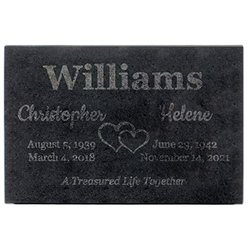Image of PlaqueMaker Black Granite Memorial Headstone for Two Lost Loved - Great for Your Garden, Tree Dedication, or in a Cemetery. Includes Your Text and Select Clipart (12 x 8 x 2)