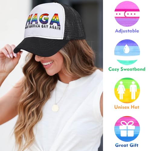 Image of Gay Pride Rainbow Trucker Hat for Men and Women LGBT Embroidered Adjustable Washable LGBTQ Baseball Cap Gifts