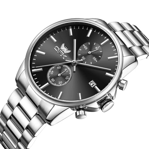 Image of OPK Mens Chronograph Watch Stainless Steel Strap Date Display Luminous Waterproof Business Wrist Watch