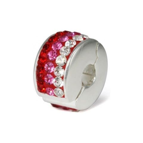 OHM SUNSET BOULEVARD Red Pink Clear CZ Clip Lock Stopper Charm Bead 925 Sterling Silver Core OHM is Compatible with most European Charm Bracelets … Cover