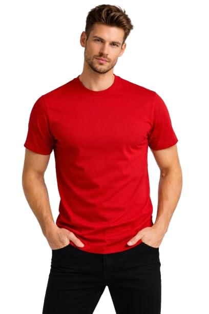 Image of Mens T Shirt Premium Cotton Slim Fit Crew Neck Short Sleeve Casual Basic Tee Soft Breathable Everyday Essential