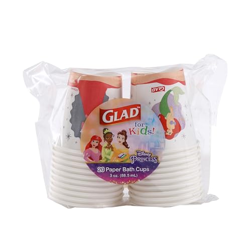 Glad for Kids Disney Princess Disposable Mini Paper Cups, Magic is in All of Us - Heavy Duty, Soak Proof, Bathroom Mouse Rinse Cups for Kids, 3 Ounce, 20 Count