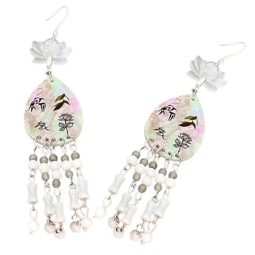 Inspirational Charm Earrings Flower Shell Tassels Unique National Ear Jewelry for Women Flower Flower Earrings