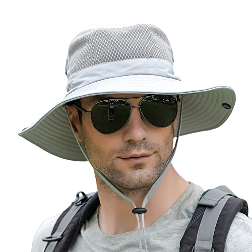 Image of GUSTAVE Wide Brim Hat 360 Degree UV-Protection Sun Hat for Men with Neck Flap & Removable Face Cover Outdoor Unisex Sun Hat with Chin Strap, Breathable Sun Hat for Hiking, Fishing, Gardening
