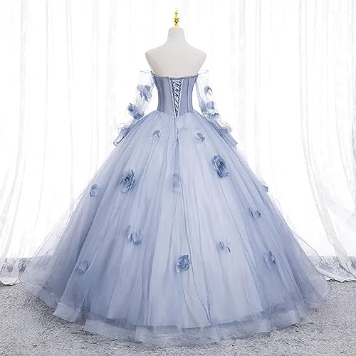 2023 Flower Applique Quinceanera Dresses Long Sleeve Ball Gown Prom Dress2