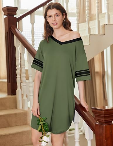 Image of Ekouaer Nightgowns for Women 2 Pack Sleepshirts Short Sleeve Nightshirt V Neck Sleepwear Casual Pajama Dress