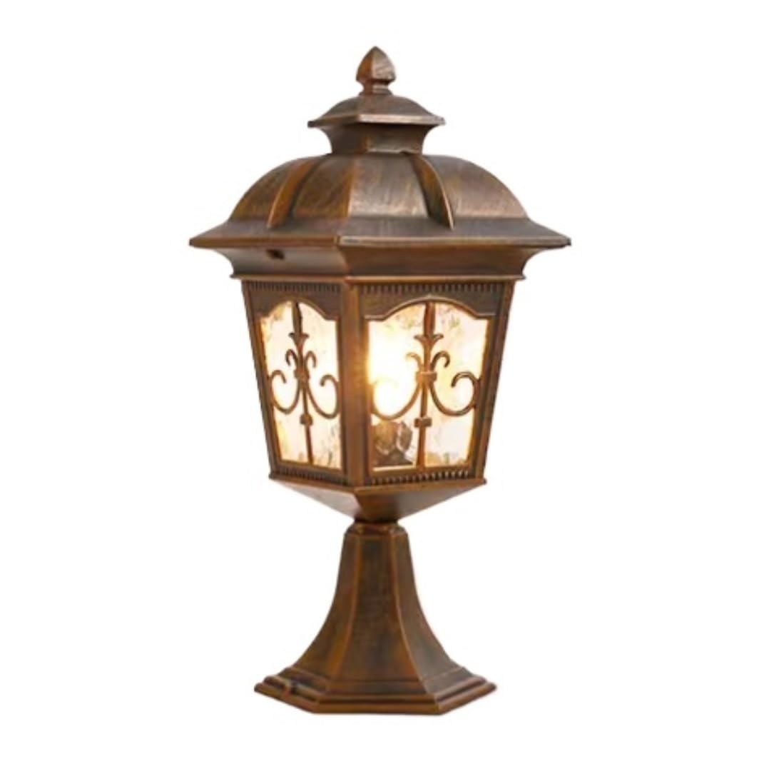Oświetlenie Ogrodowe Europejska Lampa Słupowa, Szklana Aluminiowa, Lampa Słupkowa, Oświetlenie Ogrodowe, Oświetlenie Zewnętrzne E27, Oświetlenie Tarasu, Ganku I Bramy Słupki Oświetleniowe(Bronze)