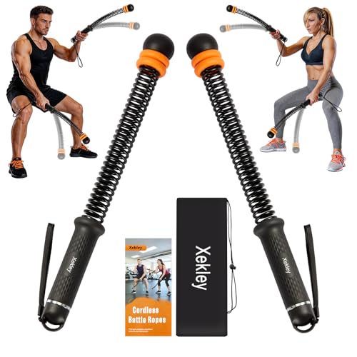 Portable Ropeless Battle Ropes, Adjustable Cordless Battle Ropes with Dual Weight Rings & Resistance...