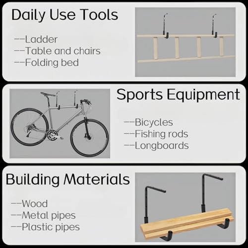 Locawaya Garagenhaken zur Deckenmontage, Überkopfgaragen-Aufbewahrungsregal, Leiteraufhänger für Holz-Fahrradwerkzeuge (24,9 x 32,6 cm) (6)