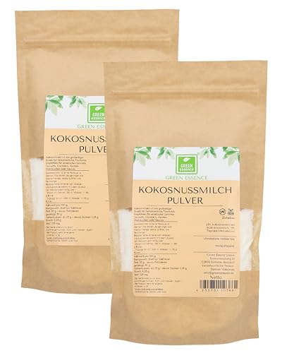 Kokosnussmilchpulver 1000 g (2*500g) von der Grünen Essenz - Kokos Milch Pulver getrocknet - Vegan - Proteinpulver - für pflanzliche und laktosefreie Getränke - vegane Milch ohne Zucker (1000 Gramm)