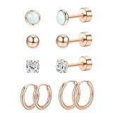 KRFY Orecchini In Titanio Per Donna Uomo G23 Titanio Stud Orecchini Cerchio Opale Zirconi Orecchie Piercing Ipoallergenico Orecchini Titanio 20G Flatback Orecchini a Bottone per Donna Ragazze 5 Paia