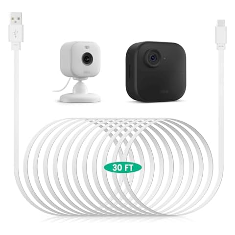 weishan 30ft USB C Cable Compatible with Blink Mini 2 and Blink Outdoor 4 Security Camera - 9m Long Flat Power Extension Charging Cord, White Cover
