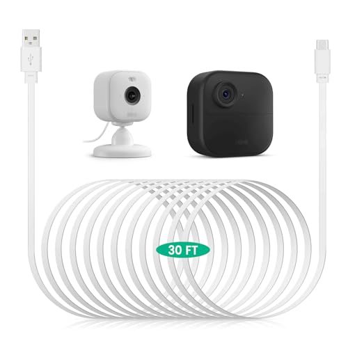 weishan 30ft USB C Cable Compatible with Blink Mini 2 and Blink Outdoor 4 Security Camera - 9m Long Flat Power Extension Charging Cord, White