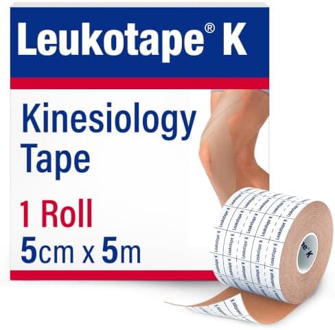 Leukotape K Kinesiology Tape – Water-Repellent, Skin-Friendly, Stays in Place for up to 9 Days – 5cm x 5m, Tan, 1 Roll