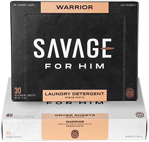 Savage for Him - Laundry Detergent Sheets - Laundry Dryer Sheets - No Plastic Jug - Compact & Travel-Friendly - Warrior Scent