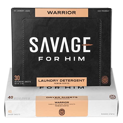 Savage For Him - Laundry Detergent Sheets - Laundry Dryer Sheets - No Plastic Jug - Compact & Travel-Friendly - Warrior Scent #TOP2
