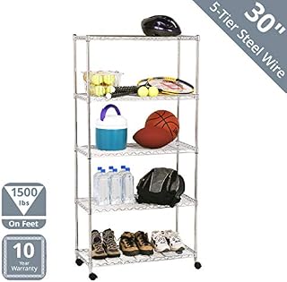 Seville Classics 5-Tier Steel Wire Shelving with Wheels, 30" W x 14" D