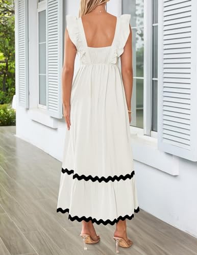 ZESICA Women's Summer Sleeveless Ruffle Dresses Square Neck Backless Boho Flowy Maxi Sundress with Pockets4